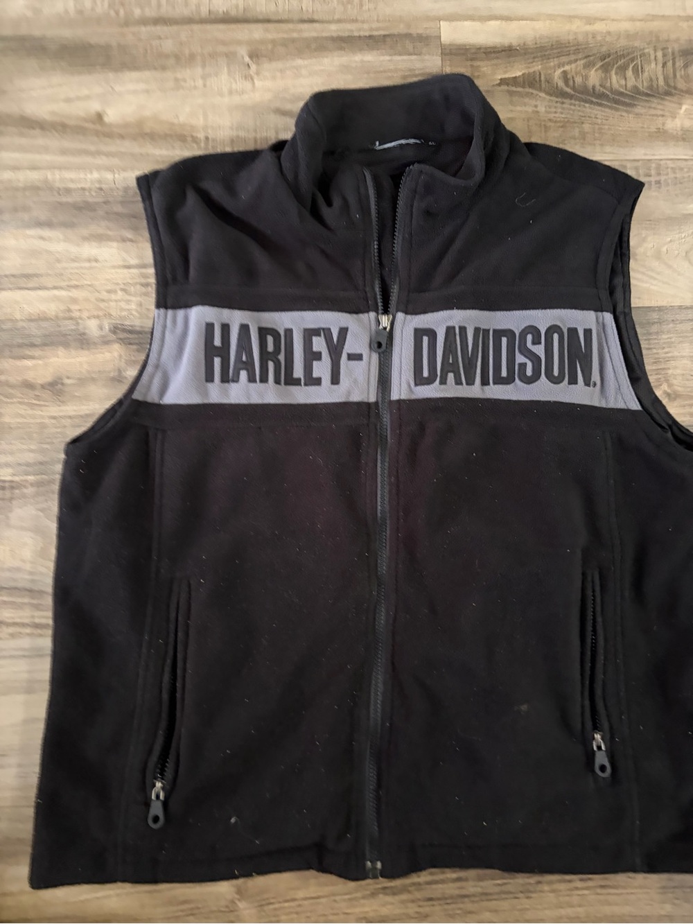 Harley Davidson Full Zip Fleece Vest Black / Gray Zip pockets